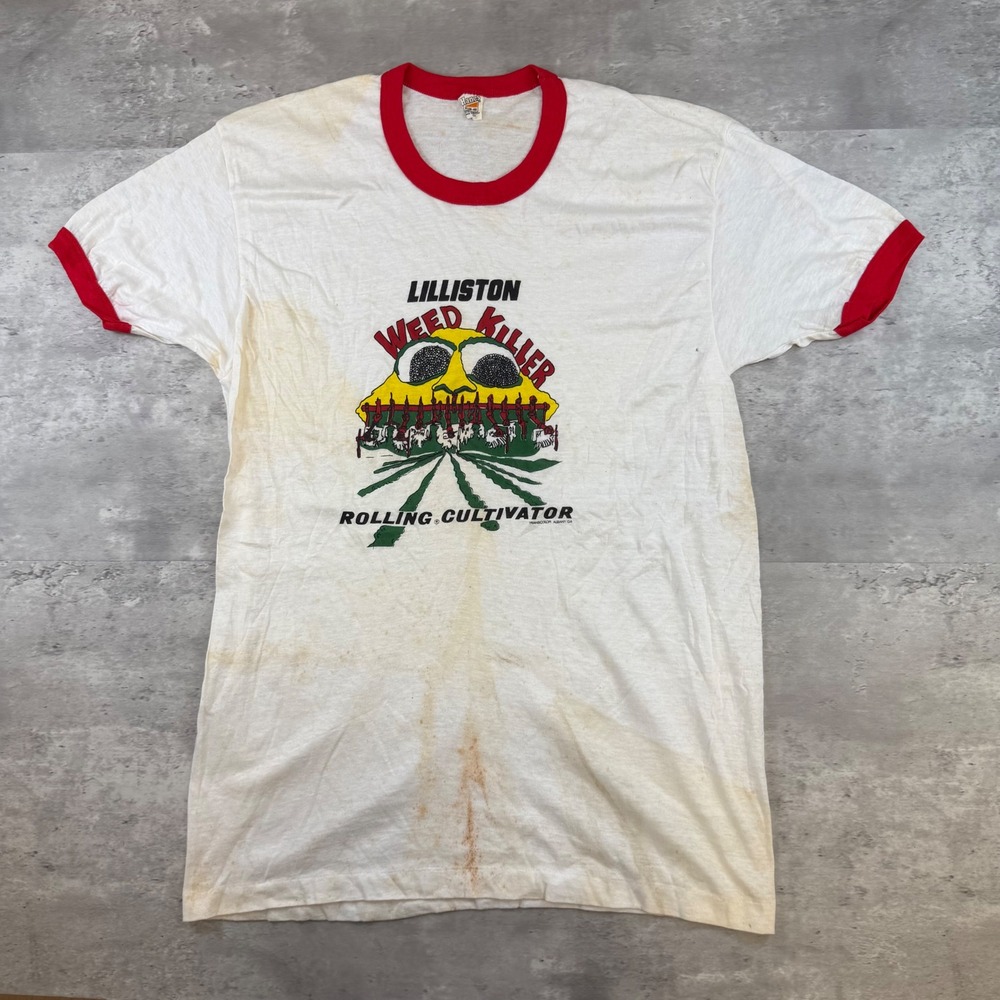 Vintage Hanes Lilliston Weed Killer Rolling Cultivator Ringer T-Shirt XL USA